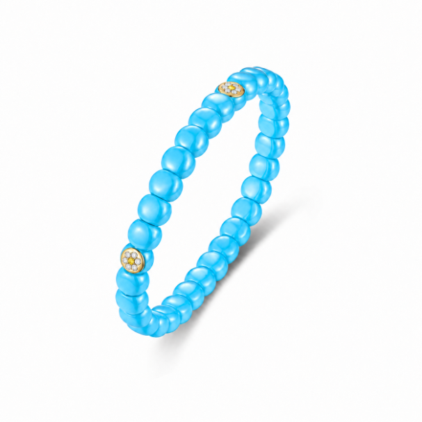 18K Gold Diamond & Gemstone Pavé Flower Ceramic Stretch Bracelet