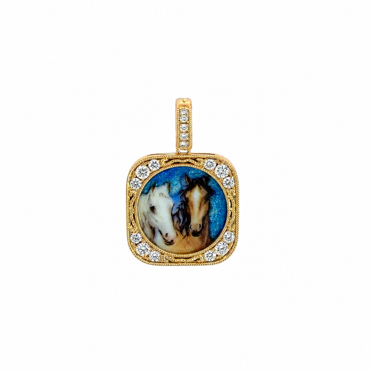 Champlevé Enamel 18K Horse Band Pendant