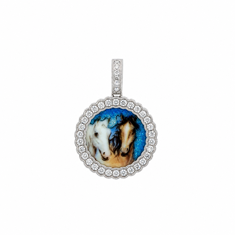 Champlevé Enamel 18KW Horse Band Pendant