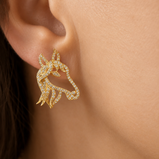 Horse Couple 18K Diamond Earrings