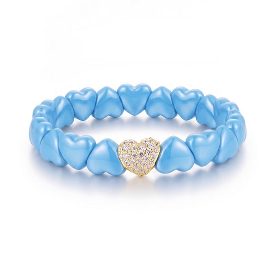 18K Gold Diamond Pavé Ceramic Heart Stretch Bracelet