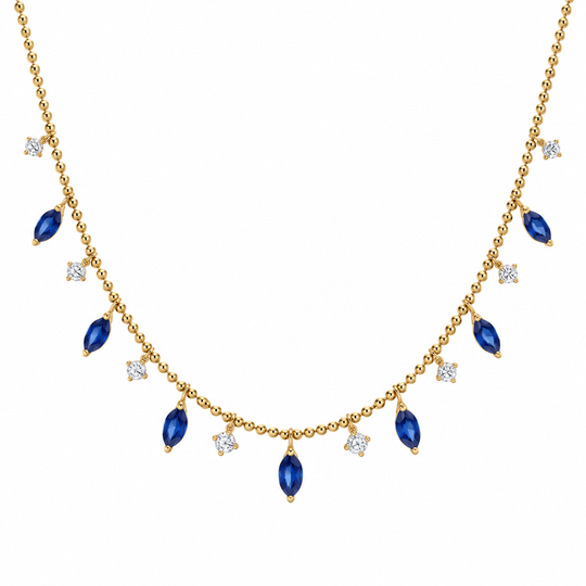 18K Gold Fringe Marquise Gemstone & Diamond Necklace