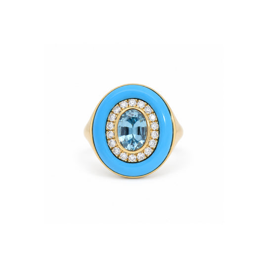 18K Gold Carved Stone & Diamond Cocktail Ring