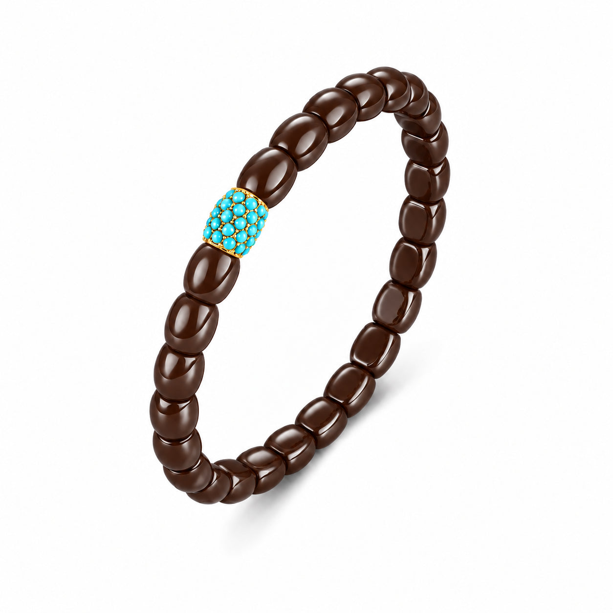 18K Gold Pavé Ceramic Barrel Stretch Bracelet