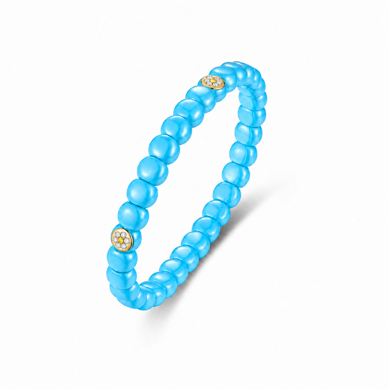 18K Gold Diamond & Gemstone Pavé Flower Ceramic Stretch Bracelet