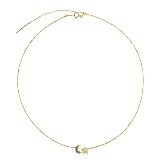 Collar GemDropp con dije de luna y estrella de diamantes
