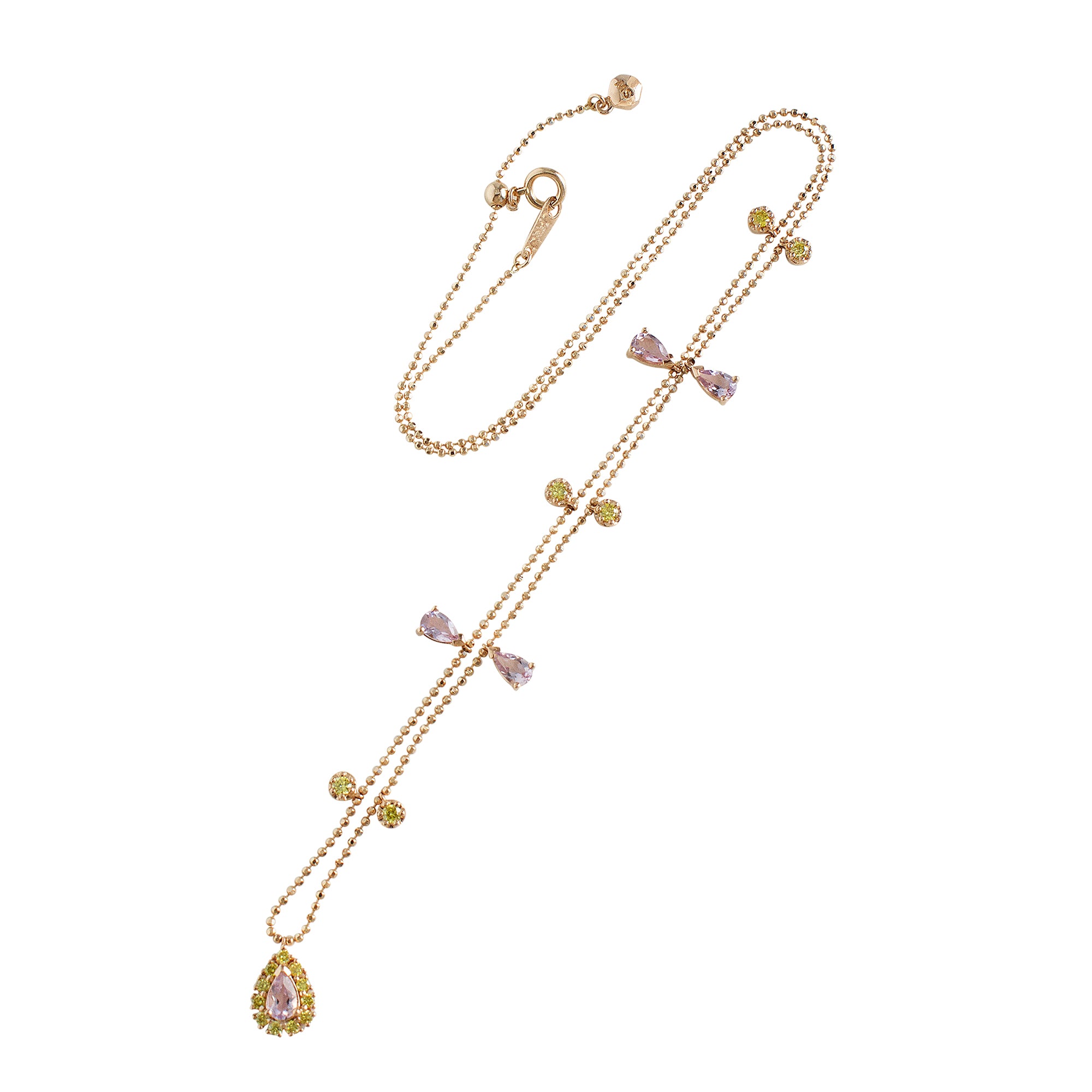 Collar con dije de lágrima de 18 quilates con piedras preciosas