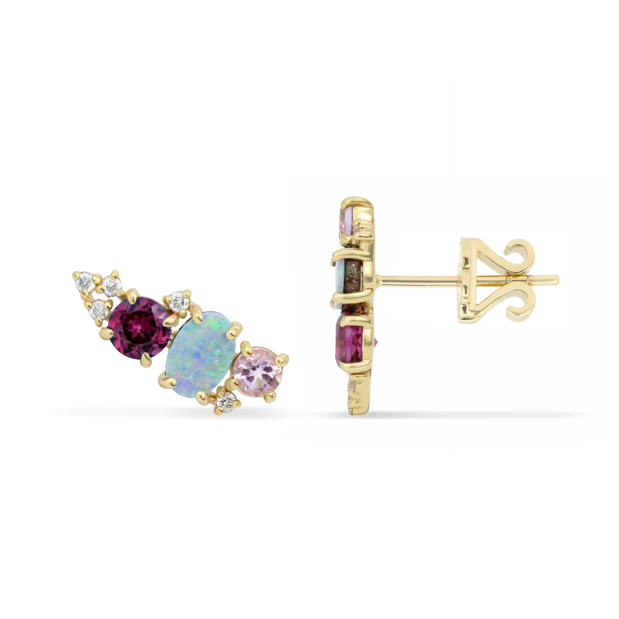 Gemstone & Diamond 14K Mini Ear Climber, Right