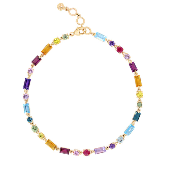 Rainbow 14K Baguette & Round Gemstone Bracelet