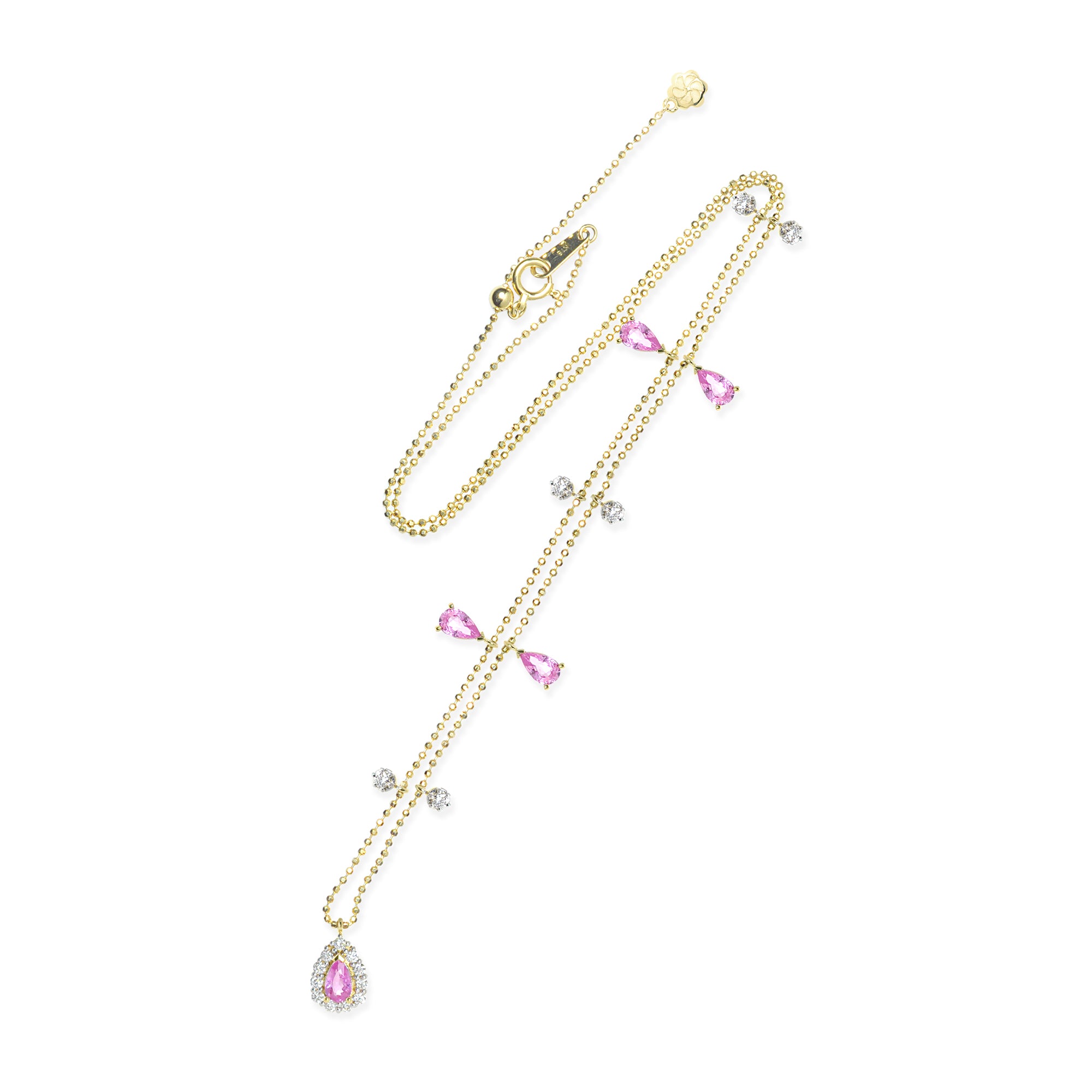 Collar con dije de lágrima de 18 quilates con piedras preciosas