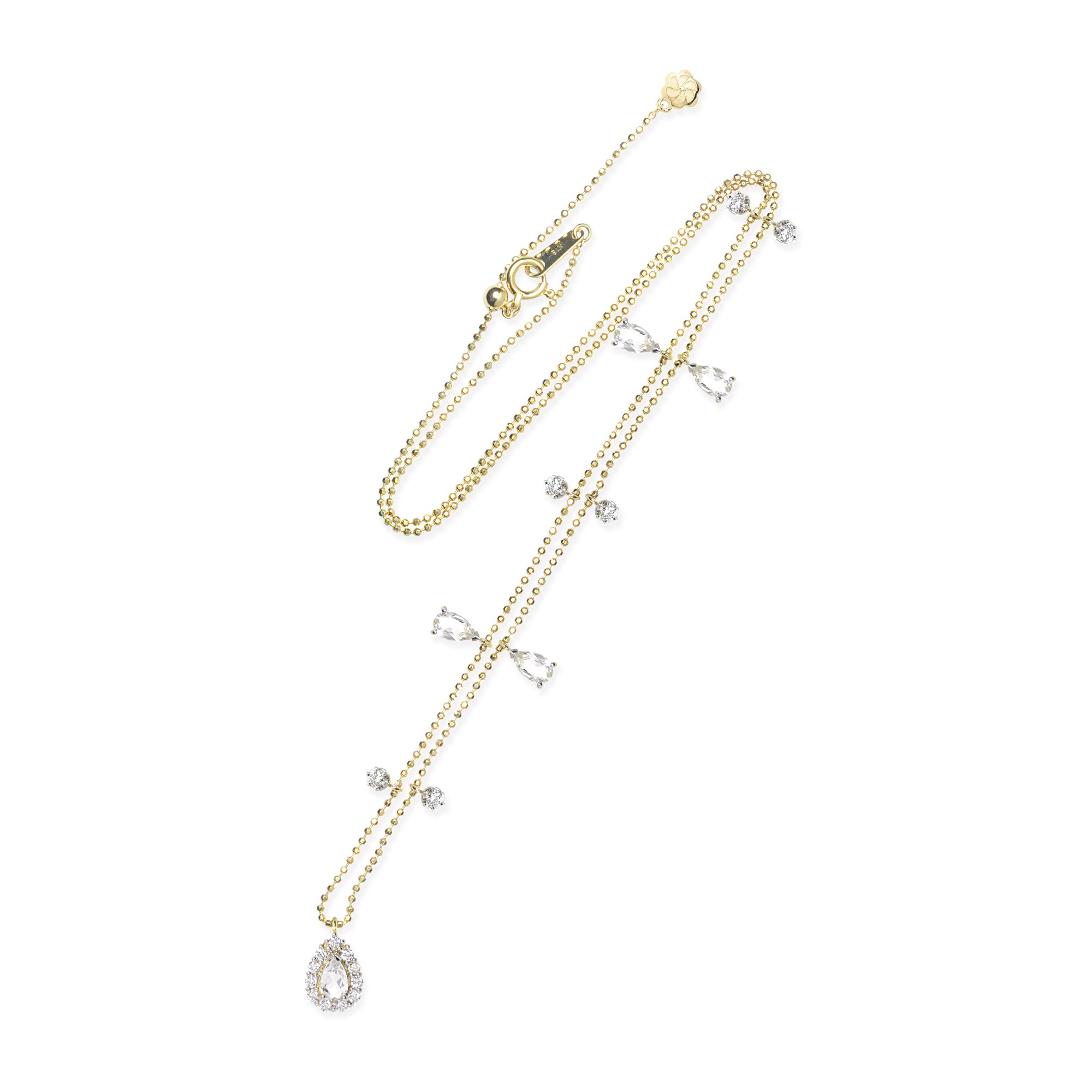 Collar con dije de lágrima de 18 quilates con piedras preciosas