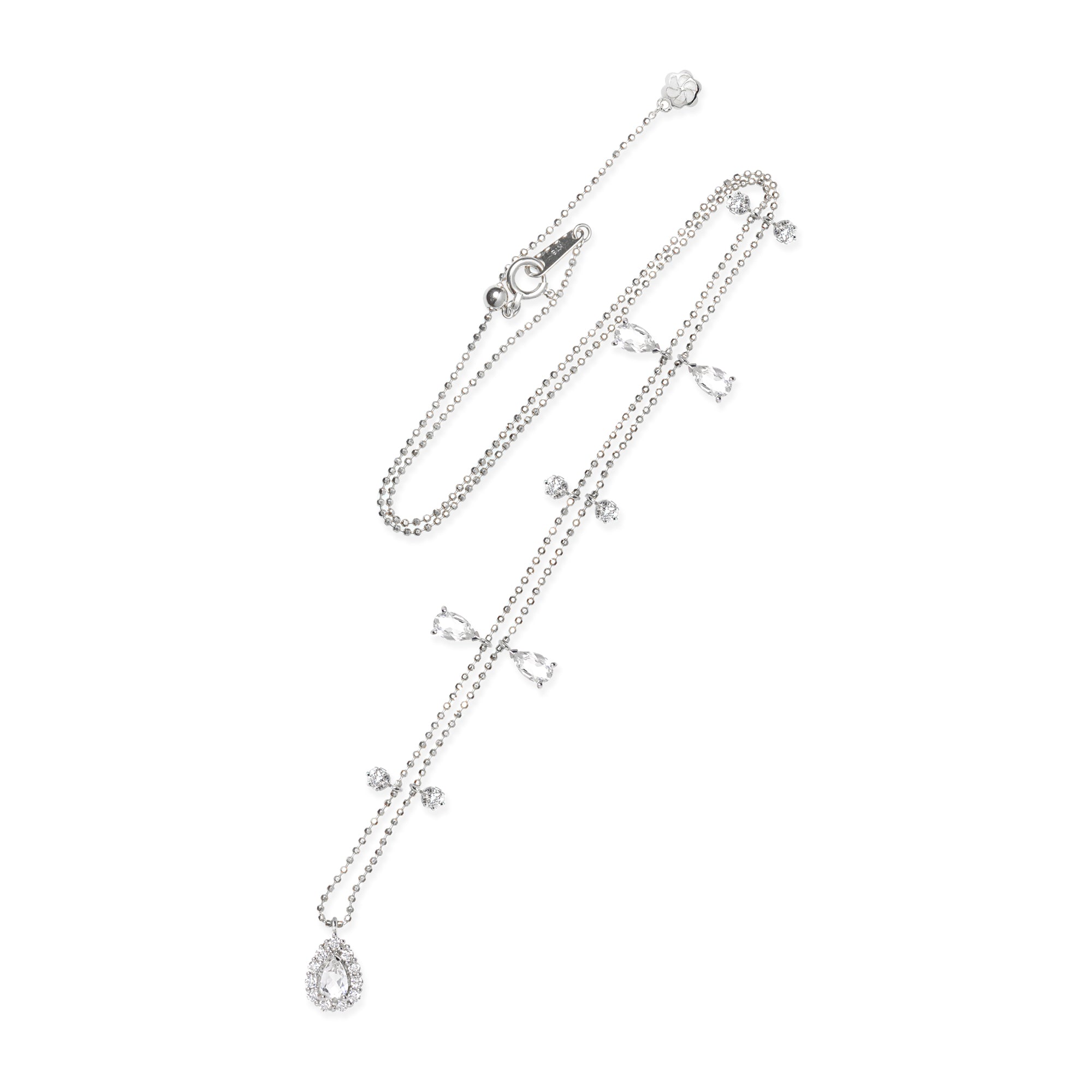 Collar con dije de lágrima de 18 quilates con piedras preciosas