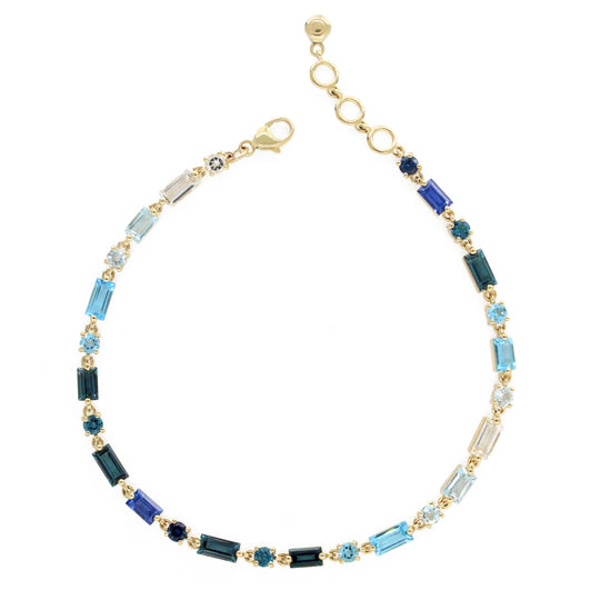 Colorful 14K Baguette & Round Gemstone Bracelet