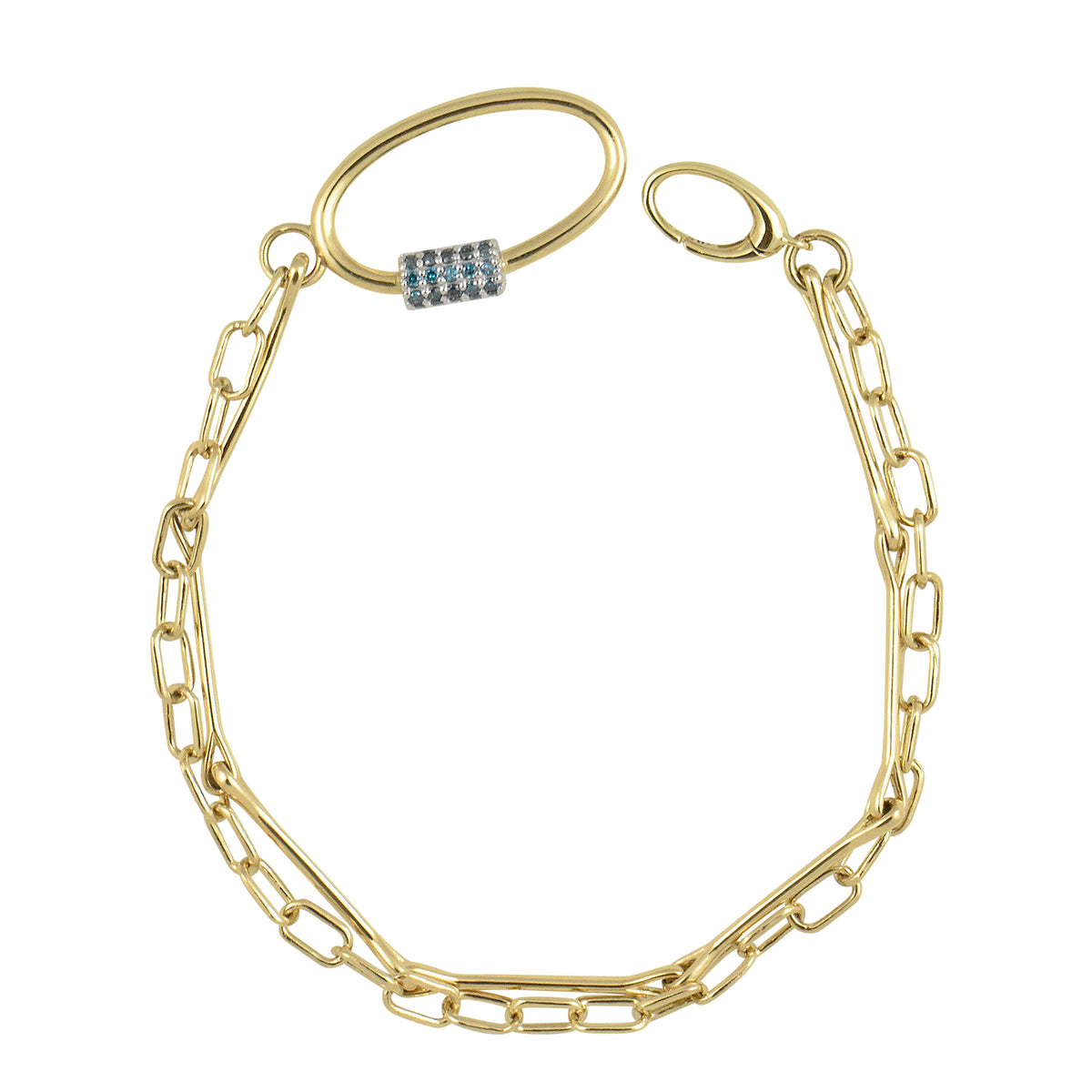Oval Diamond Clasp 14K Double Chain Bracelet