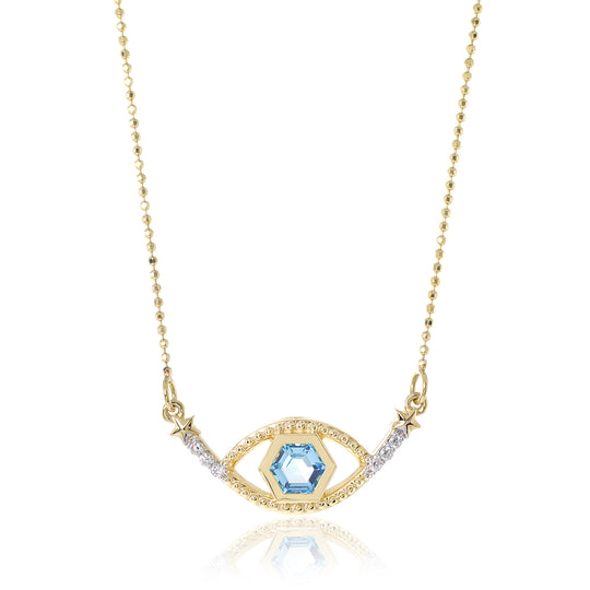 Honeycomb Gemstone & Diamond 18K Evil Eye Necklace