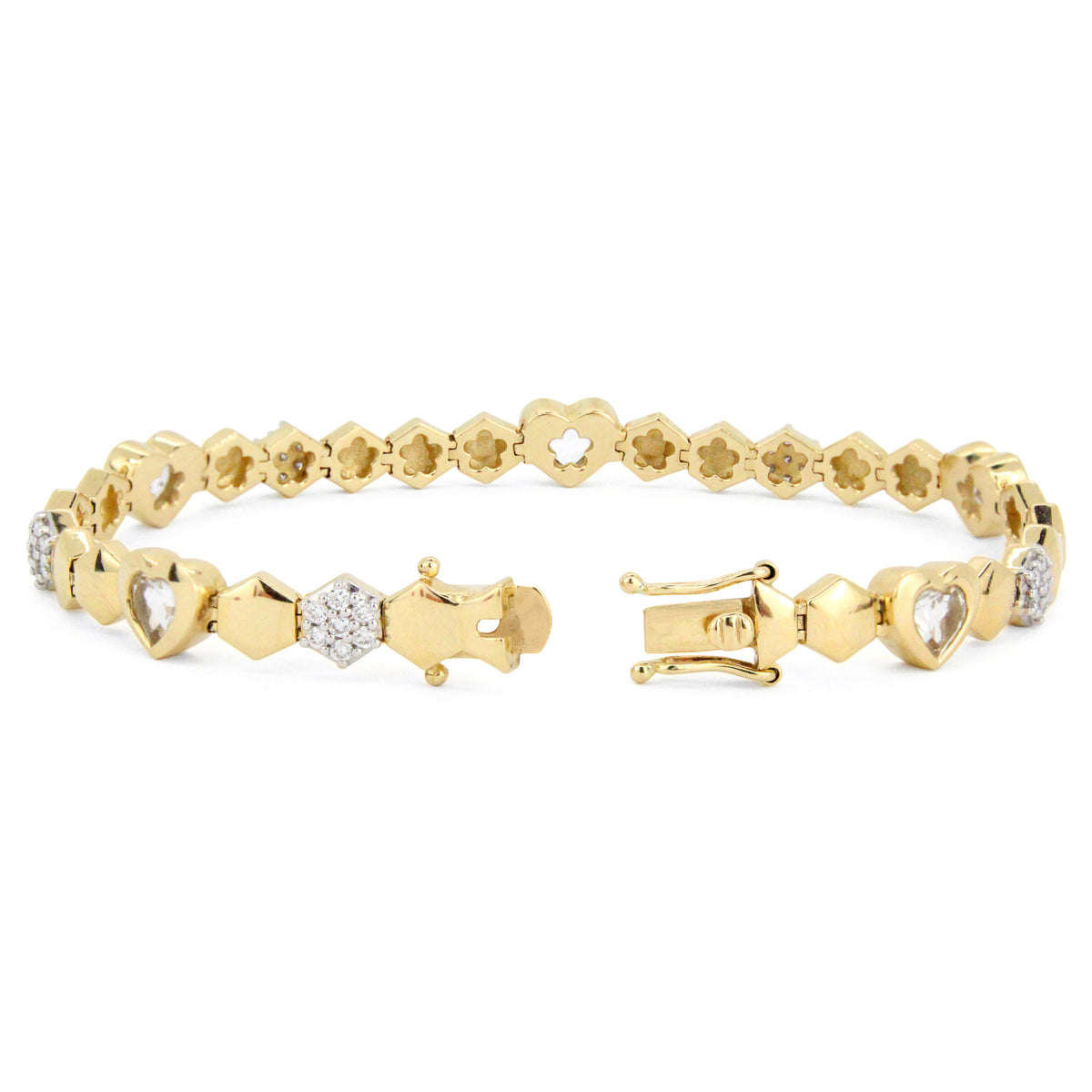 Honeycomb &amp; Heart 14K Diamond &amp; Gemstone Bracelet