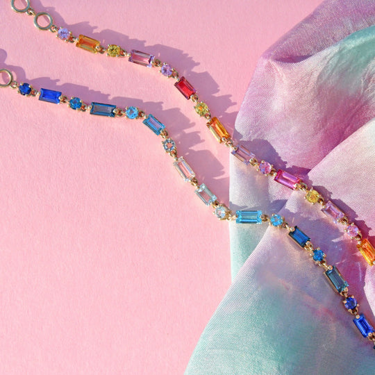 Colorful 14K Baguette & Round Gemstone Bracelet