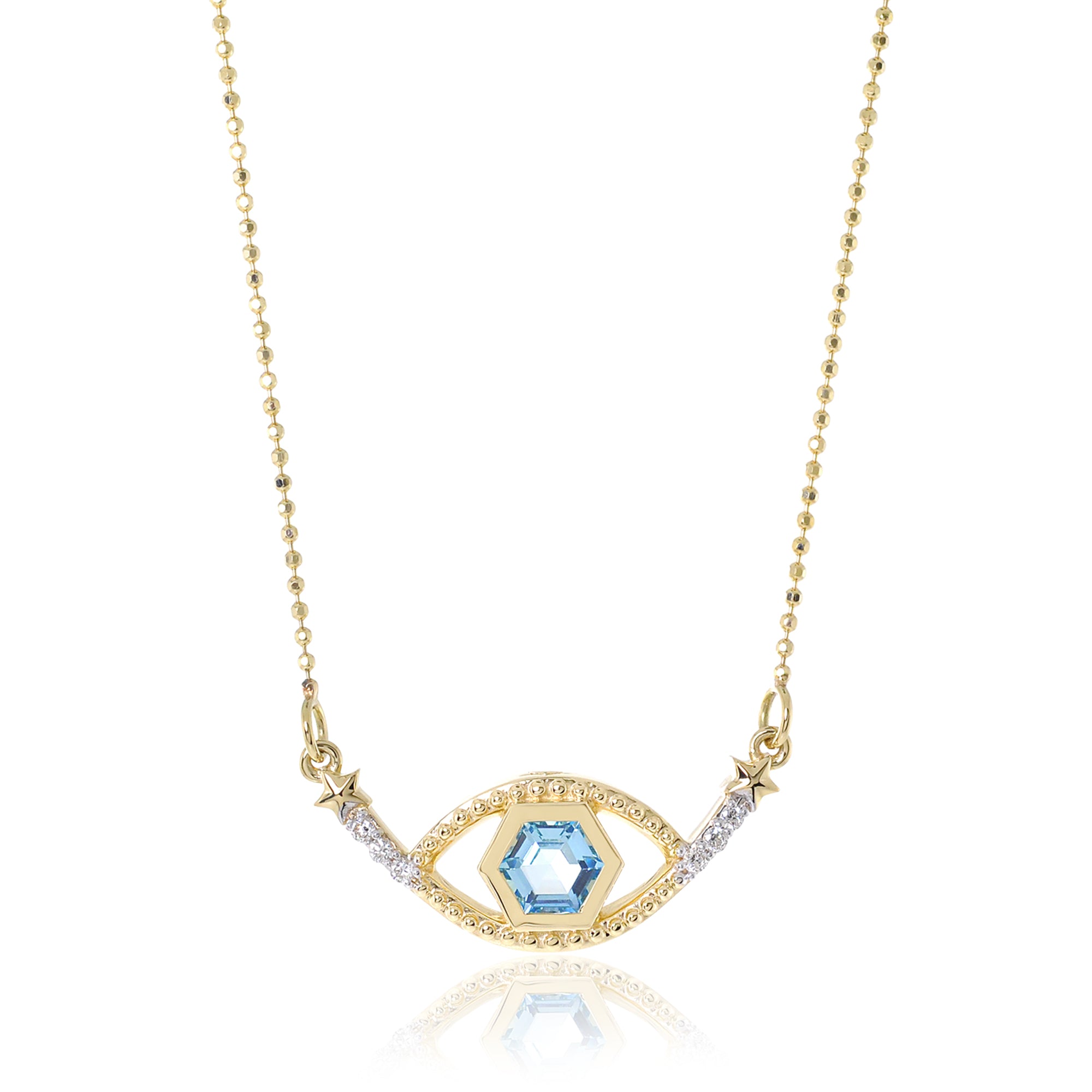 Collar de ojo malvado de 18 quilates con diamantes y piedras preciosas en forma de panal