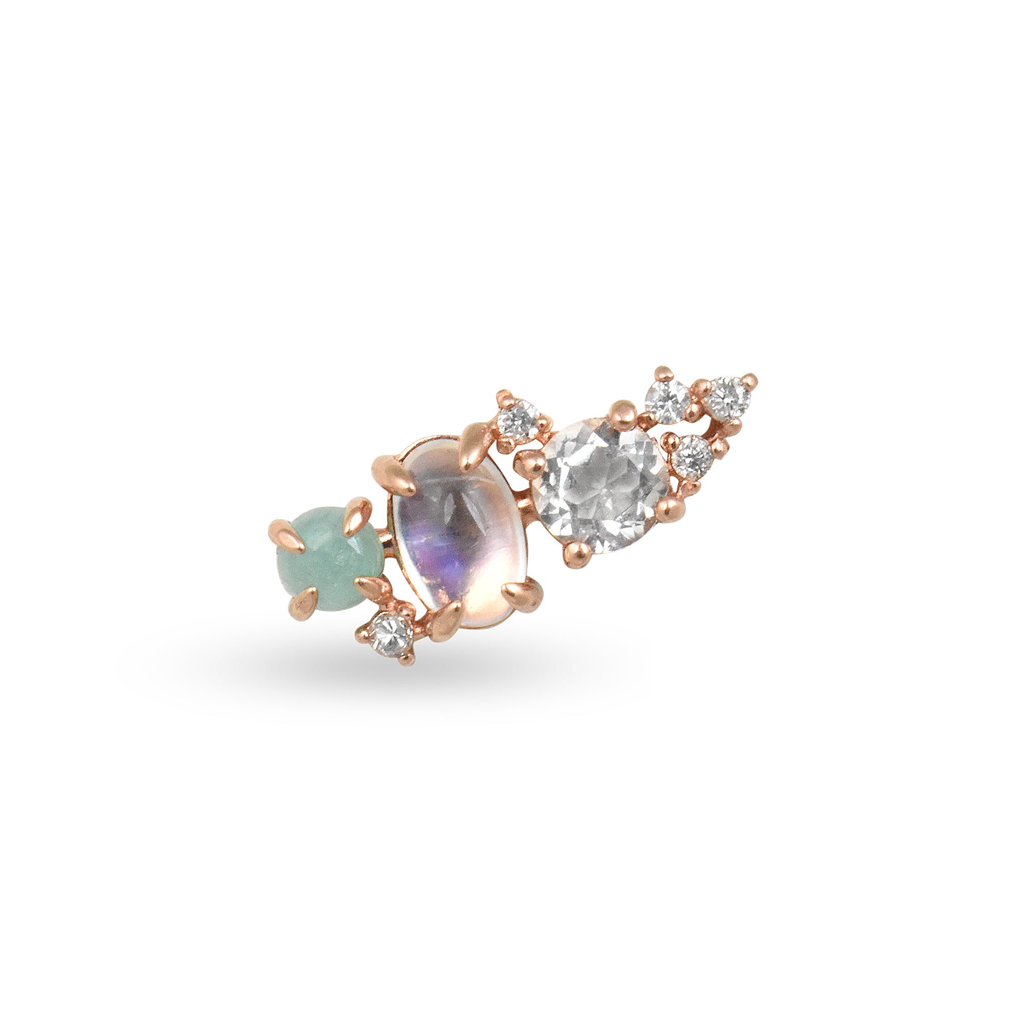 Gemstone & Diamond 14K Mini Ear Climber, Left