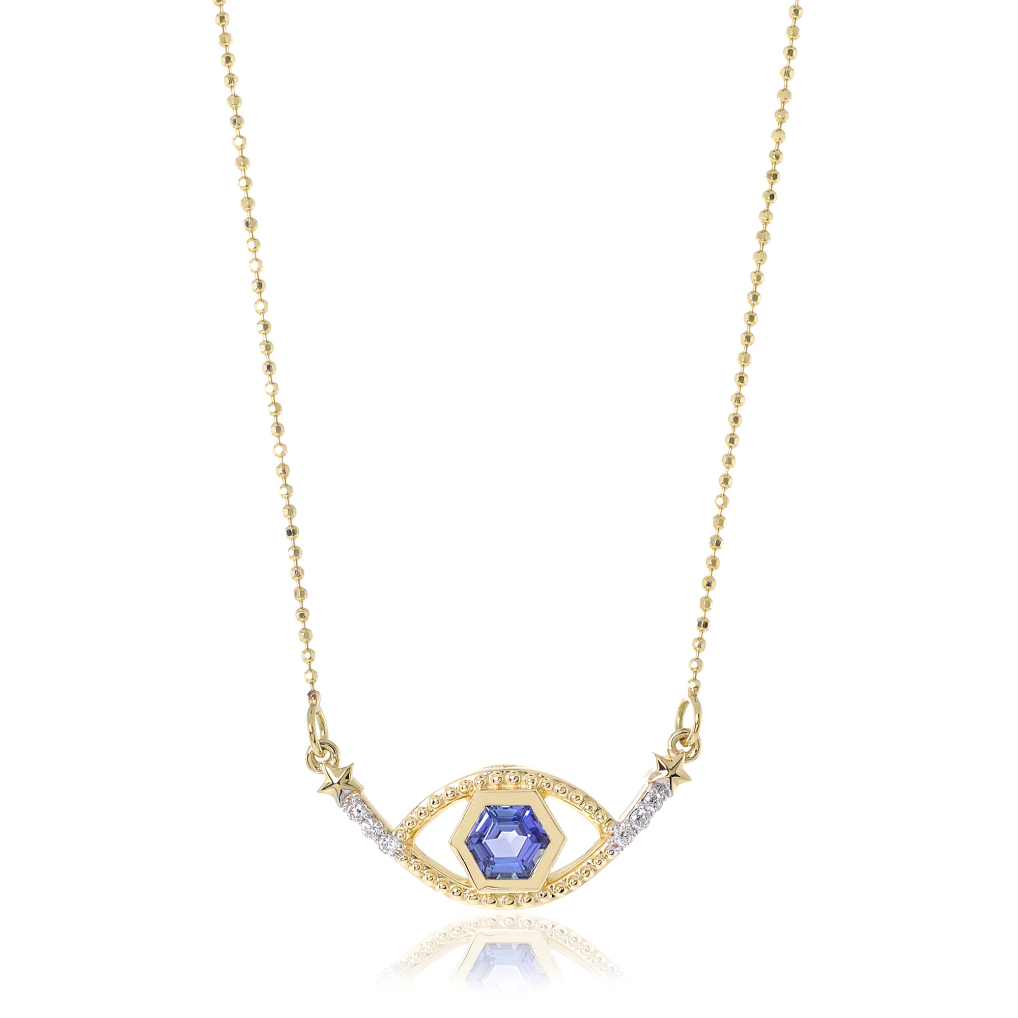 Blue and White Cubic Zirconia Evil Eye Necklace Charm in 10K Solid Gold |  Banter