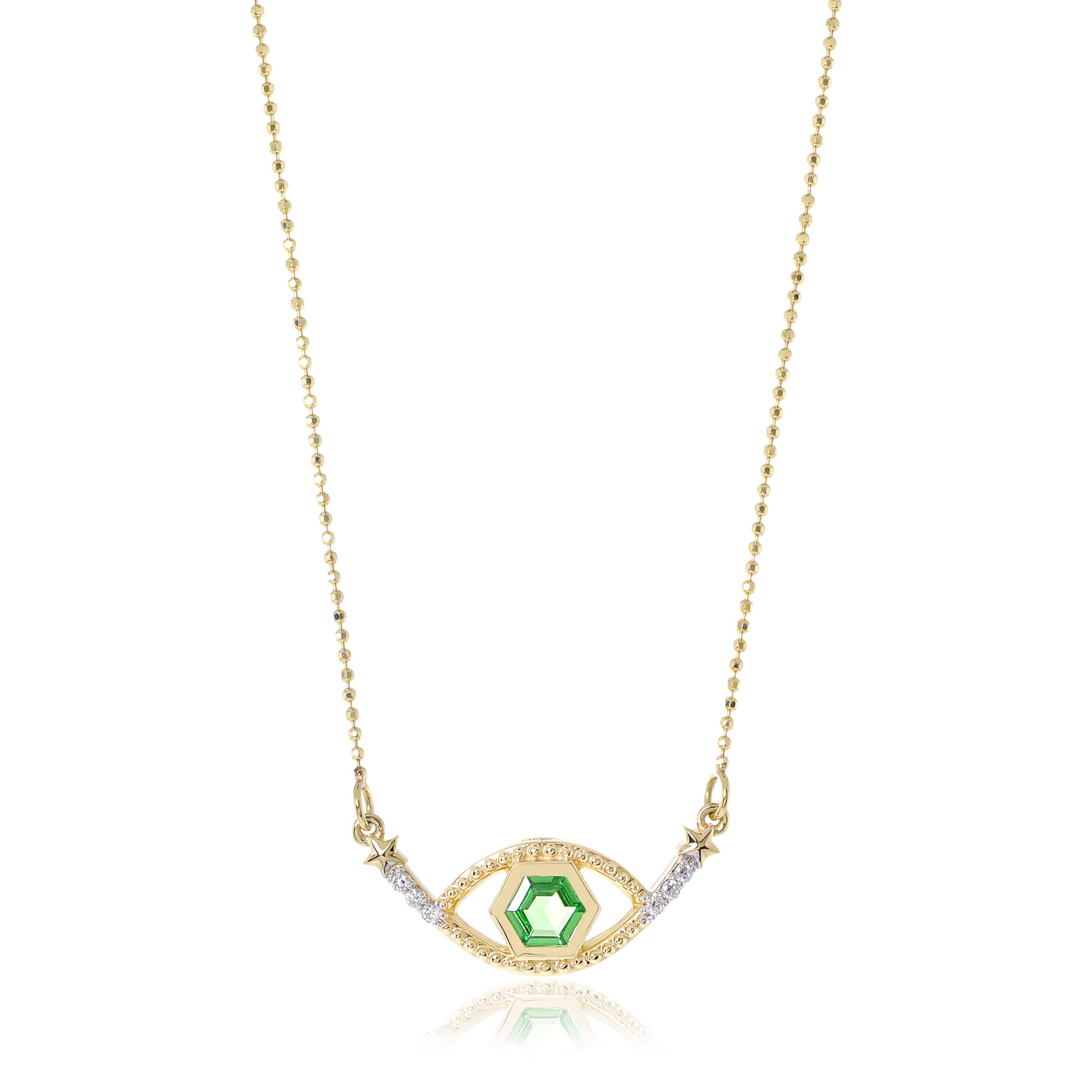 Collar de ojo malvado de 18 quilates con diamantes y piedras preciosas en forma de panal