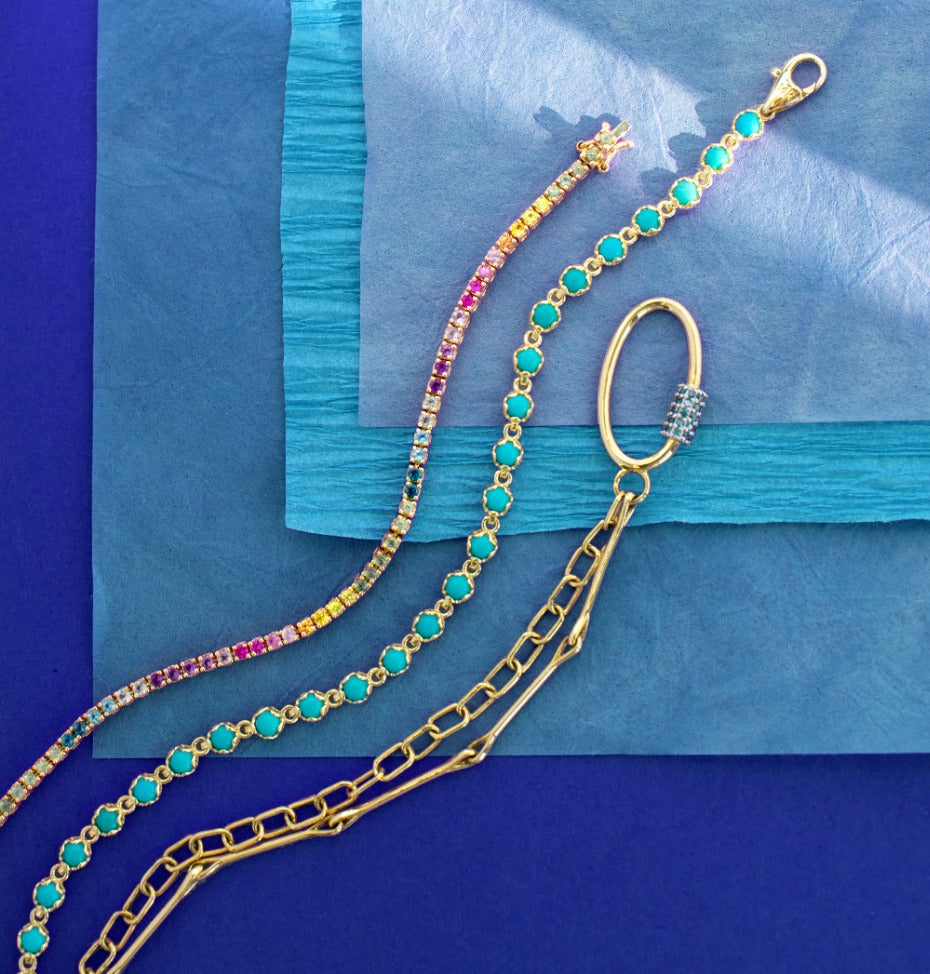 Oval Diamond Clasp 14K Double Chain Bracelet