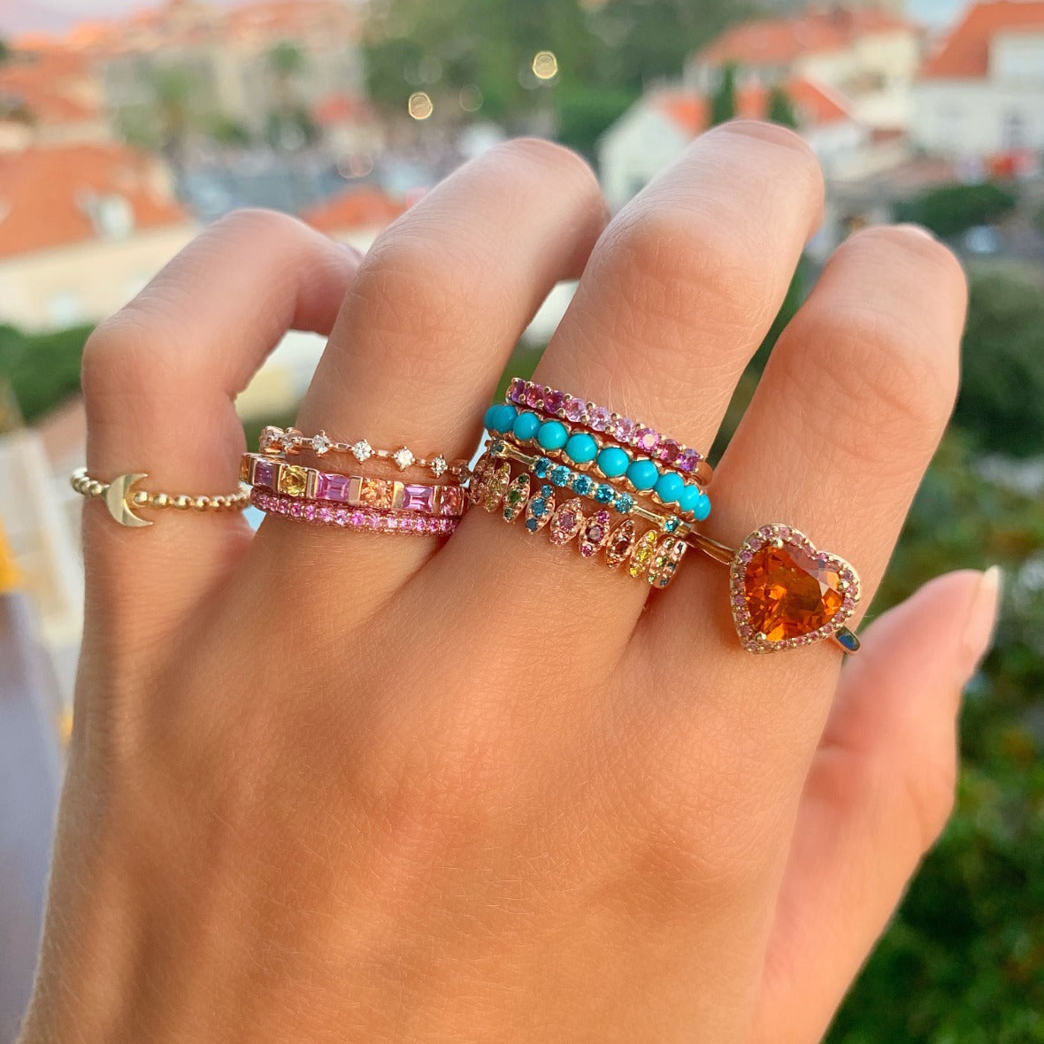 Gemstone 14K Raised Stacking Ring