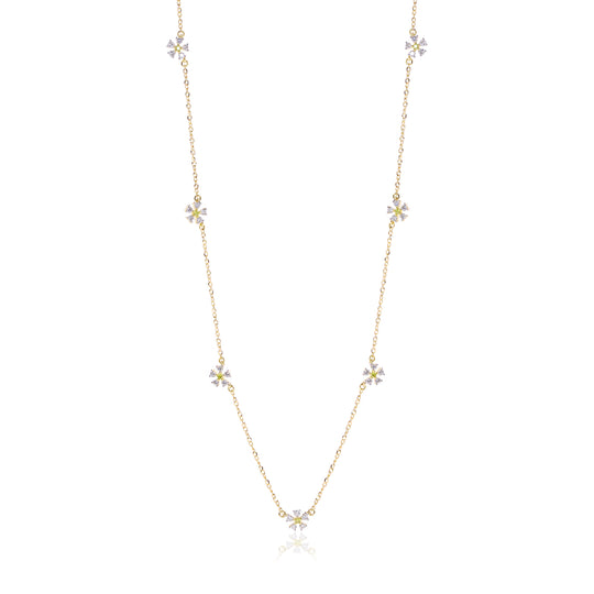 Collar de cadena tipo margarita de diamantes de 18 quilates