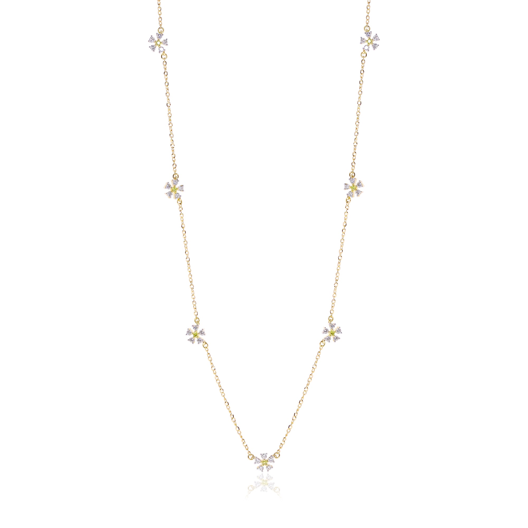 [ReinSein]ACC★Cubic Daisy Card Chain Necklace Silver Daisy Flower Necklace with Fire Opal Cubic Zirconia