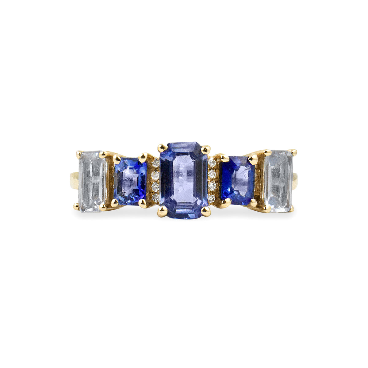 Sapphire &amp; Diamond 14K Staggered Ring