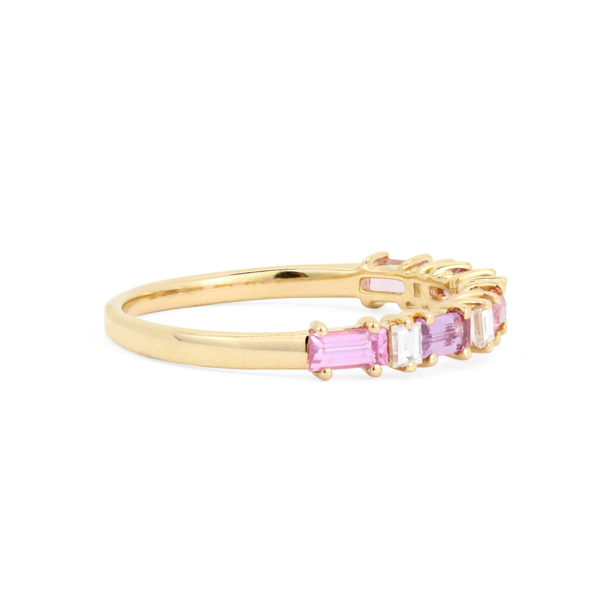 Sapphire & Diamond 14K Baguette Stacking Ring Yellow Gold / Pink Sapphire / 7