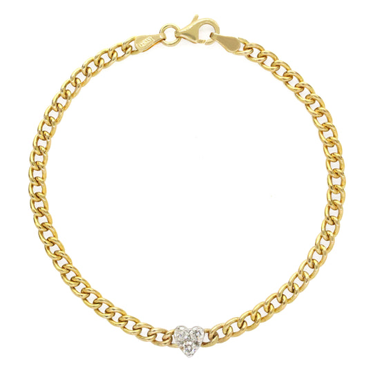 Pulsera con eslabones curvos de 14 quilates y corazón de diamantes