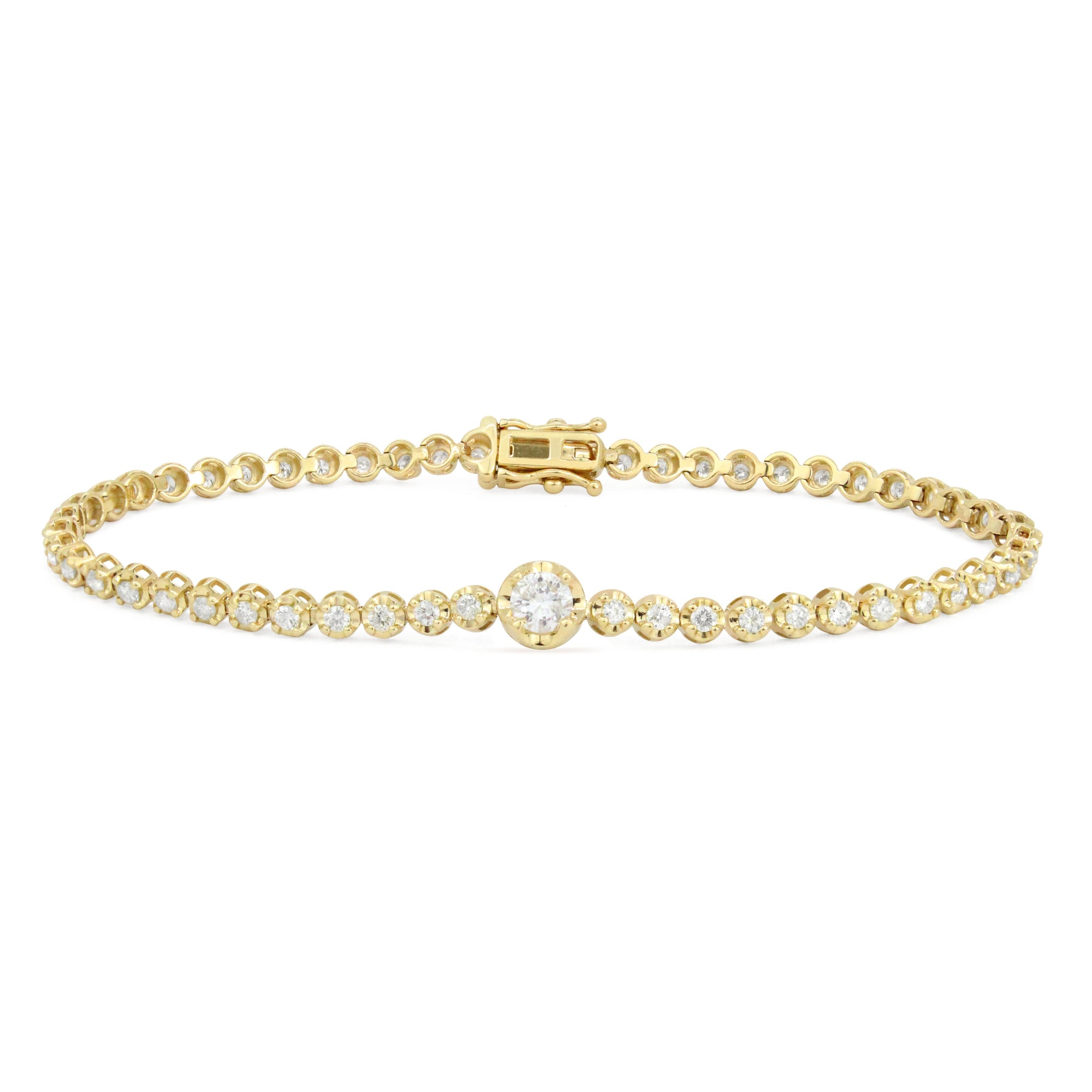 Brazalete de tenis con piedra central de diamantes de 14 quilates