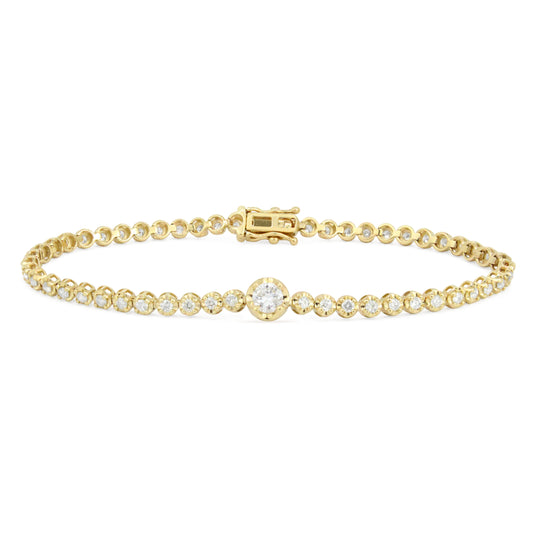 Brazalete de tenis con piedra central de diamantes de 14 quilates