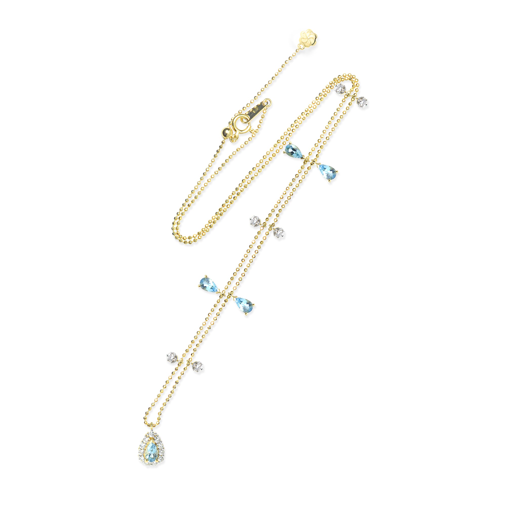 Collar con dije de lágrima de 18 quilates con piedras preciosas