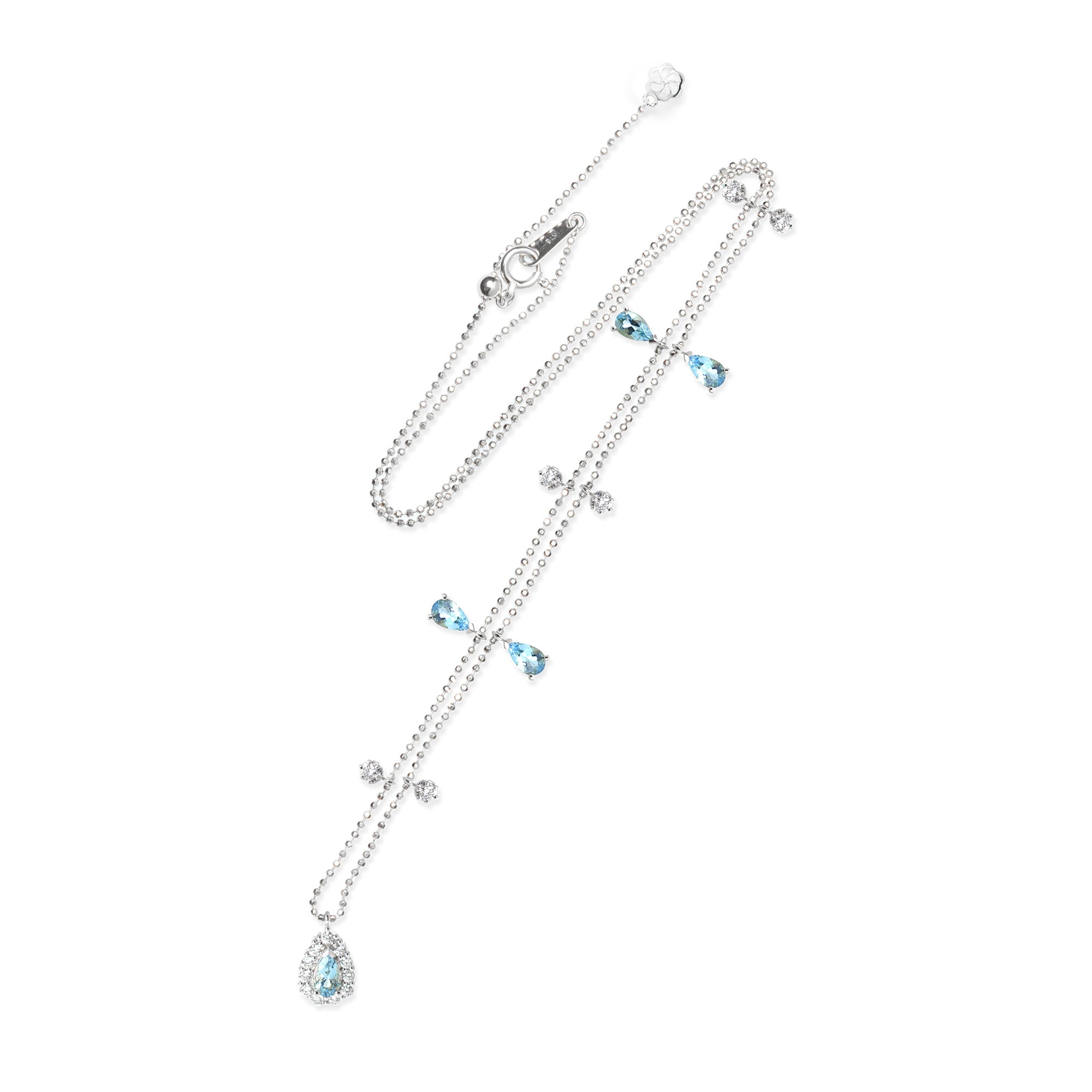 Collar con dije de lágrima de 18 quilates con piedras preciosas