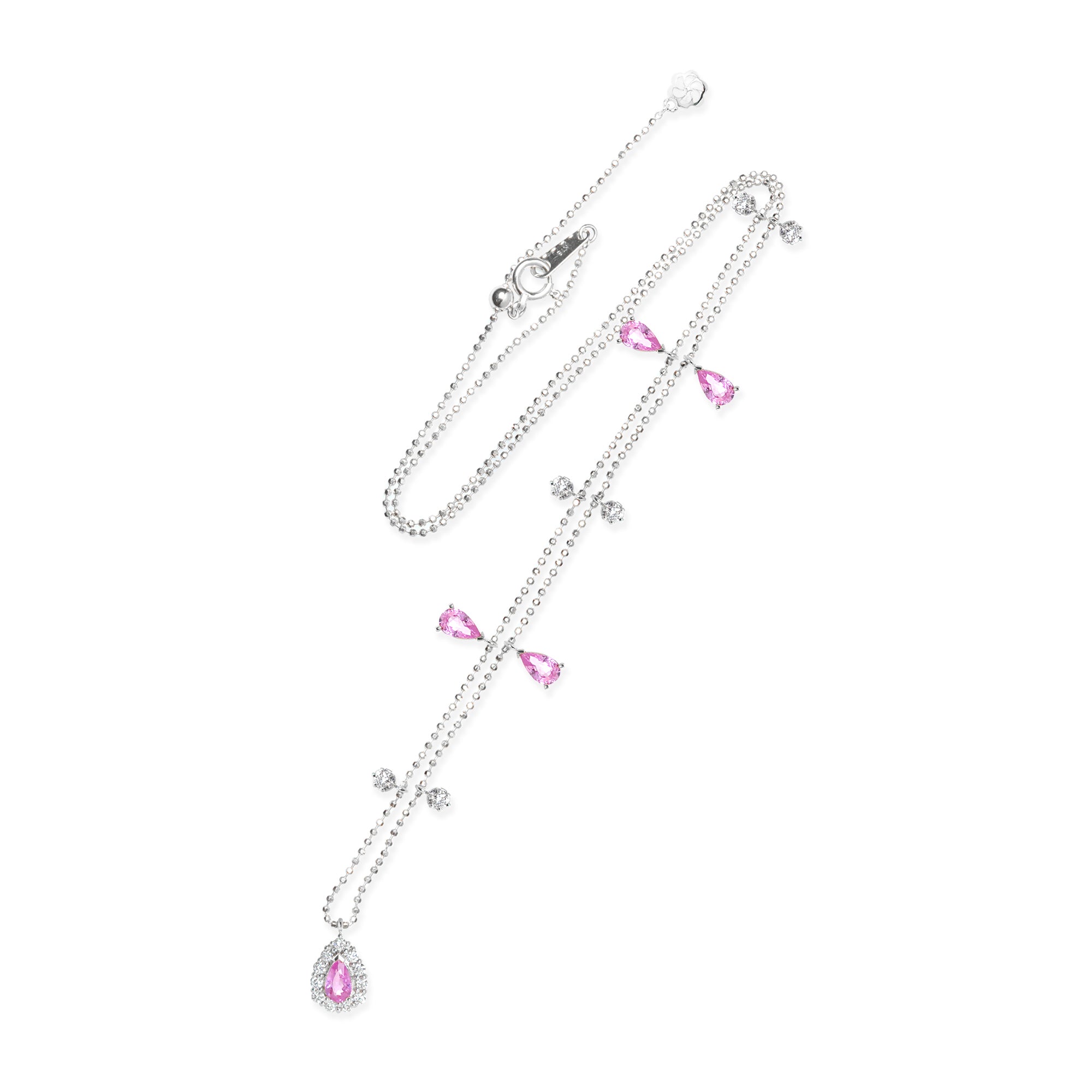 Collar con dije de lágrima de 18 quilates con piedras preciosas