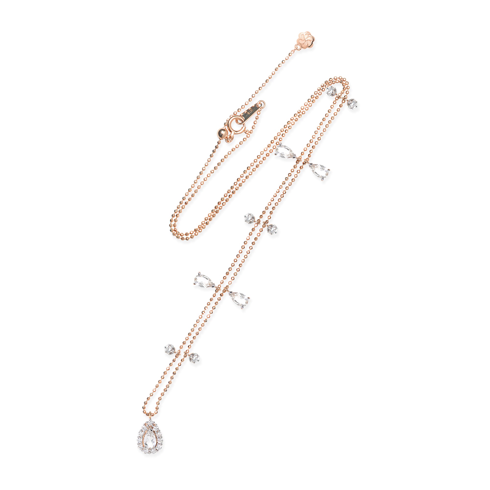 Collar con dije de lágrima de 18 quilates con piedras preciosas