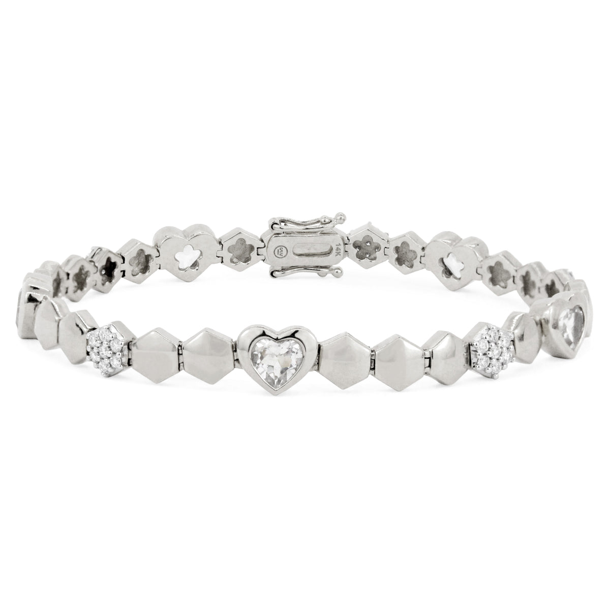 Honeycomb &amp; Heart 14K Diamond &amp; Gemstone Bracelet