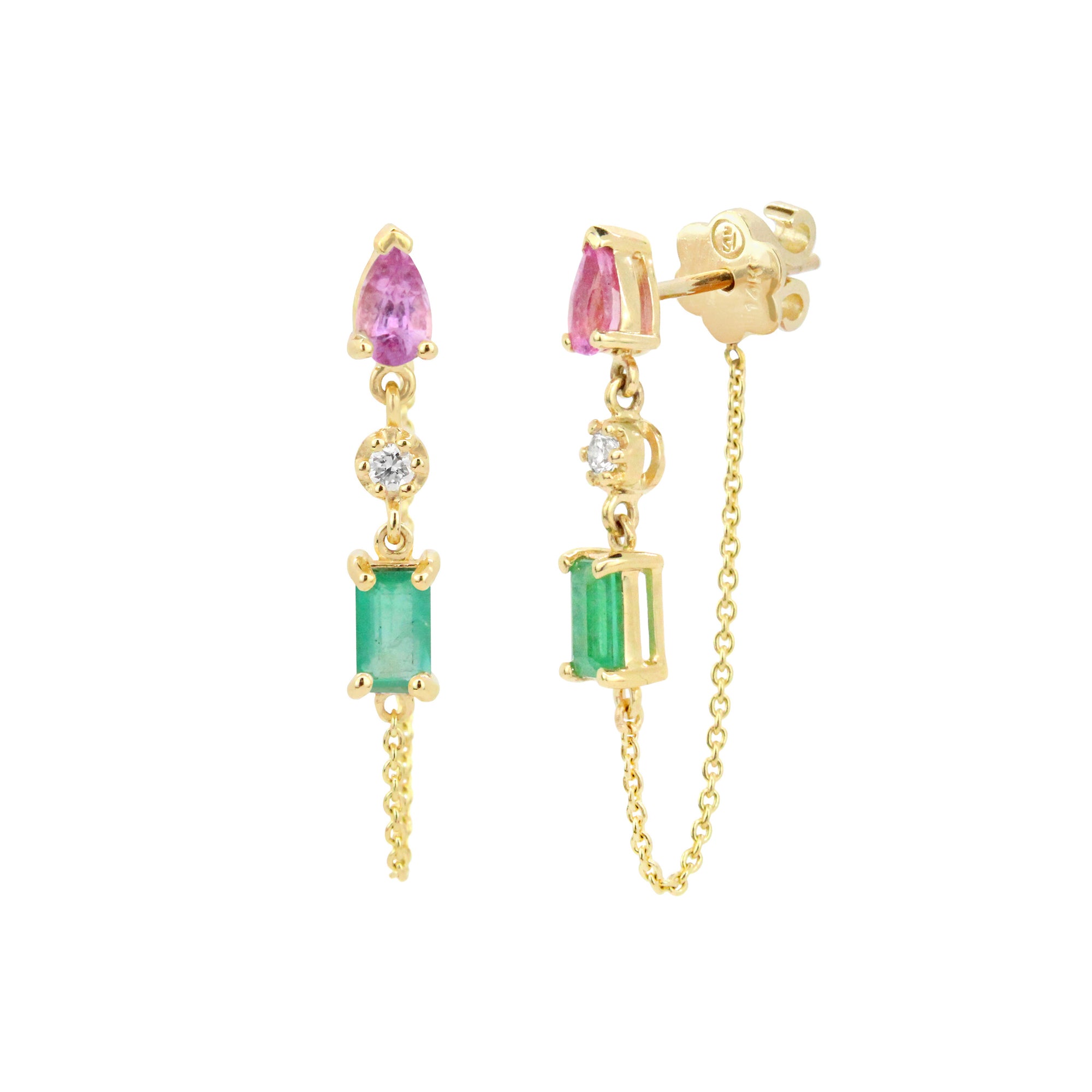 Gemstone Gold Chain Earrings