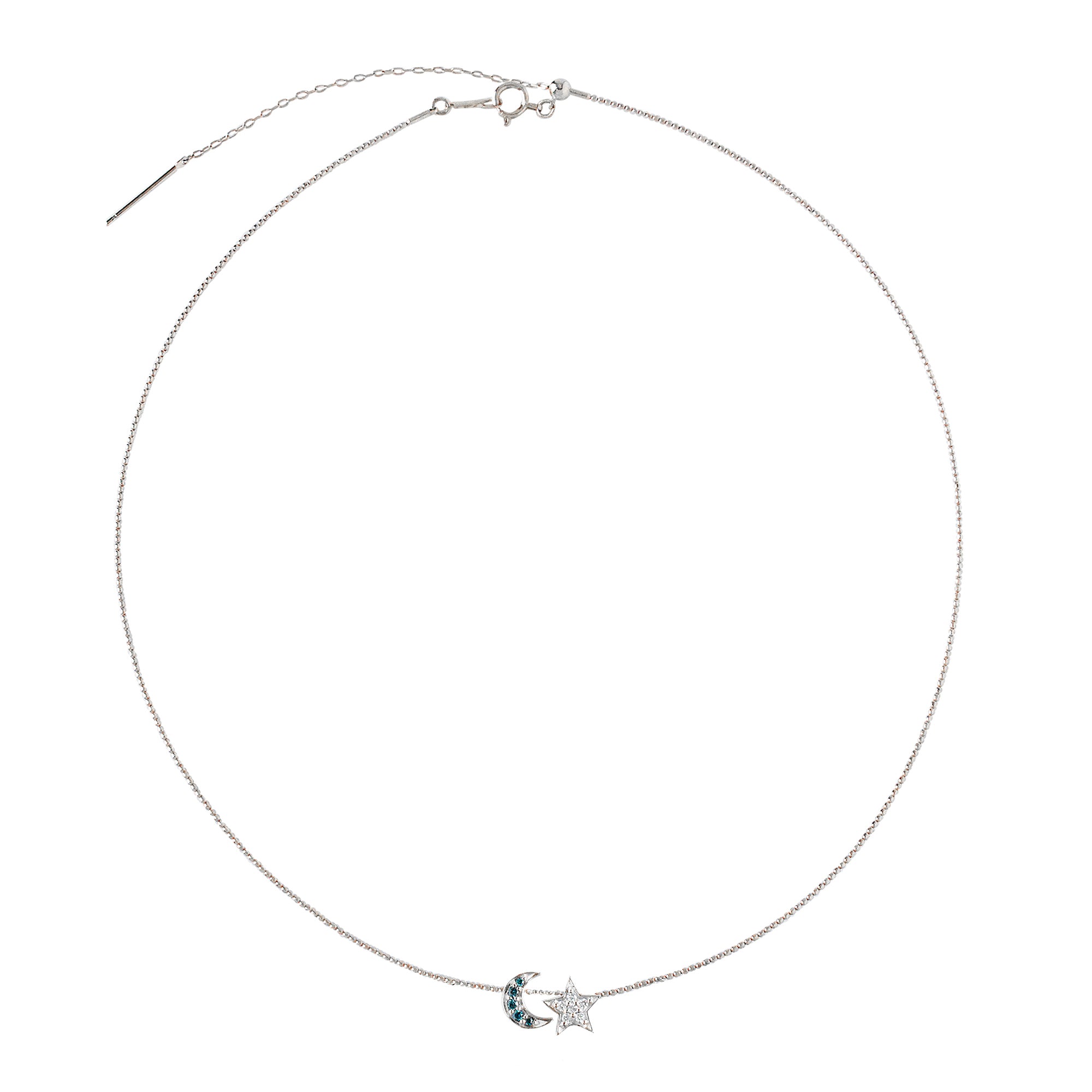 Diamond Star & Moon Charm GemDropp Necklace