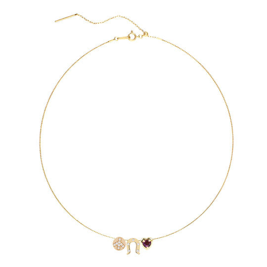 Collar GemDropp de paz, amor y suerte con piedras preciosas y diamantes