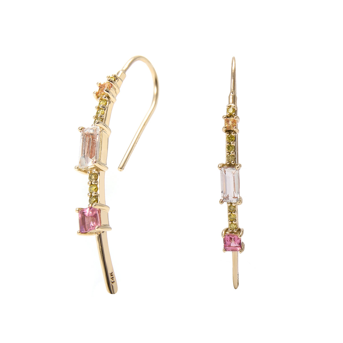Gemstone &amp; Diamond 14K Wire Dangle Earrings