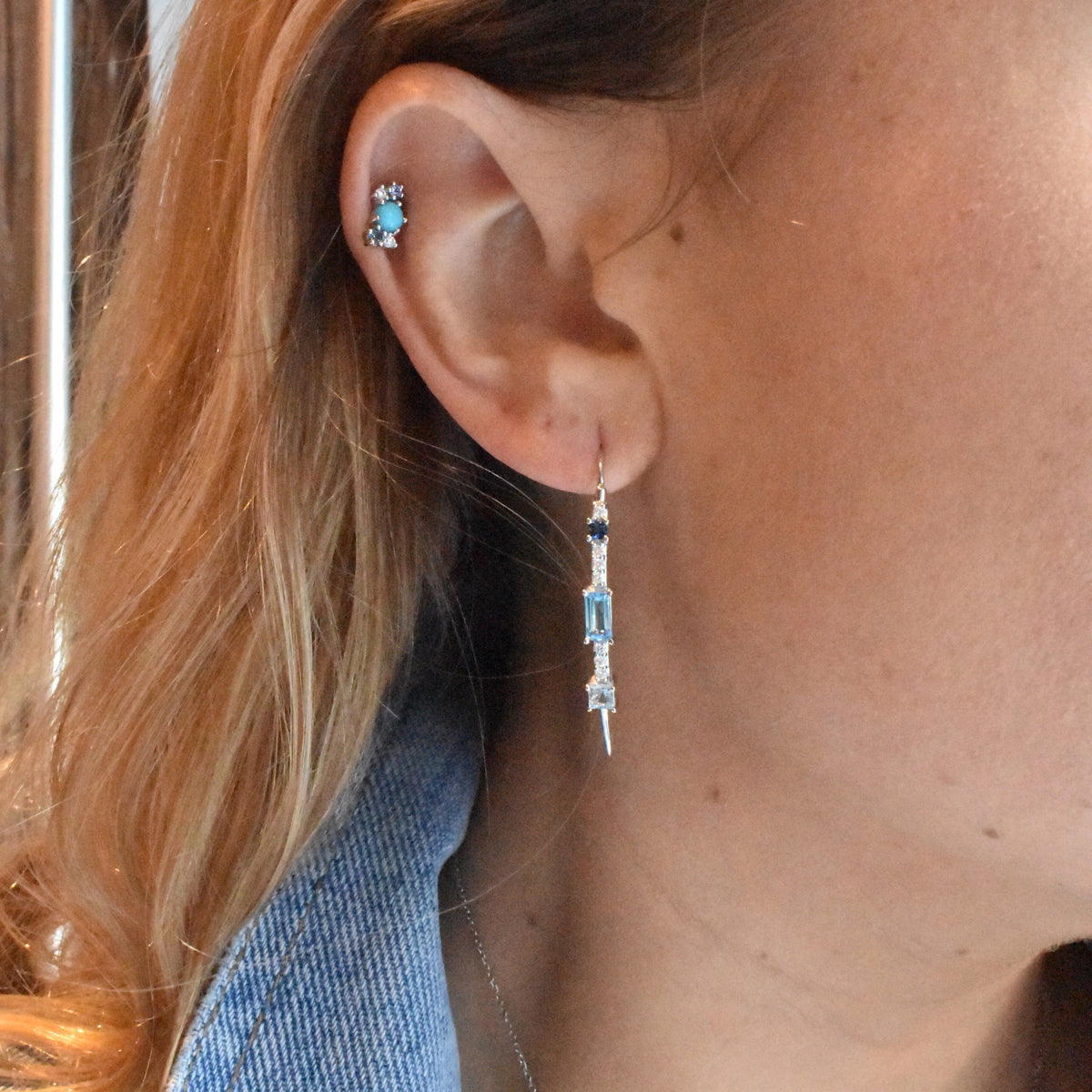 Gemstone &amp; Diamond 14K Wire Dangle Earrings
