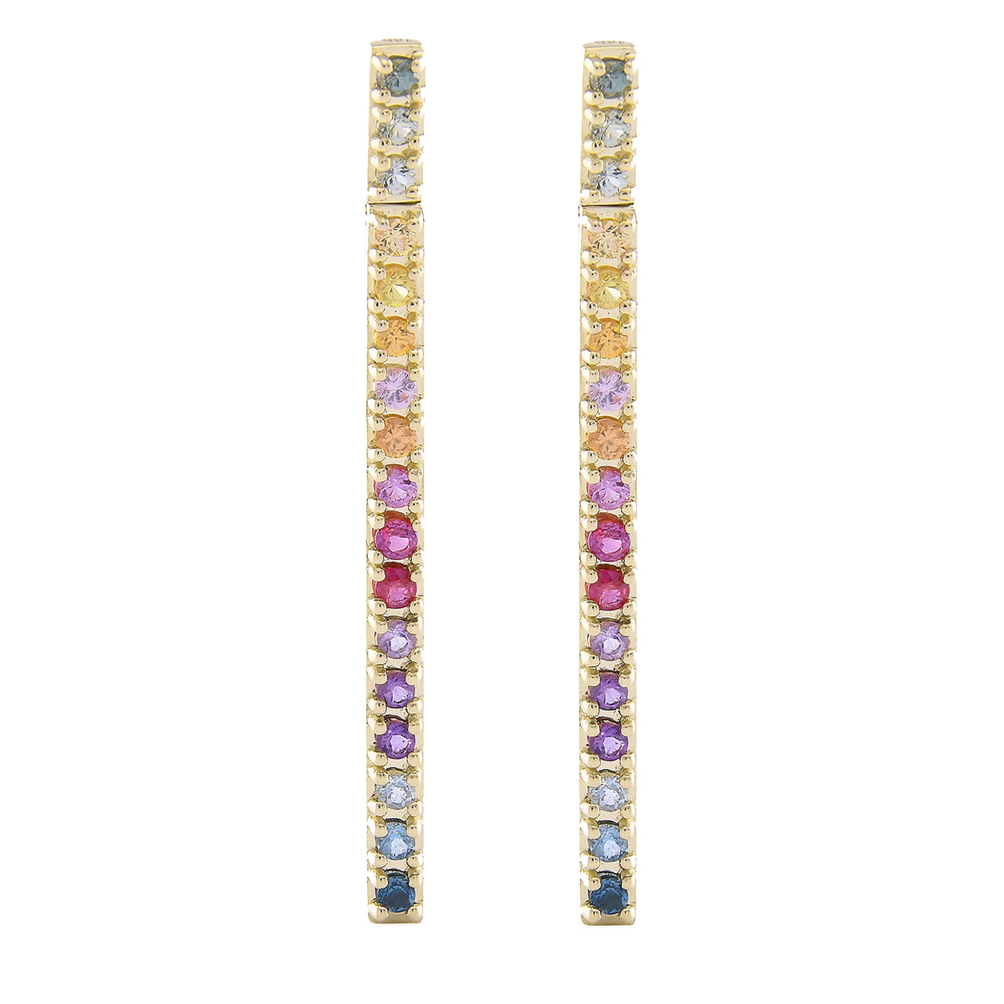 Aretes colgantes con barra recta de piedras preciosas de 14 quilates