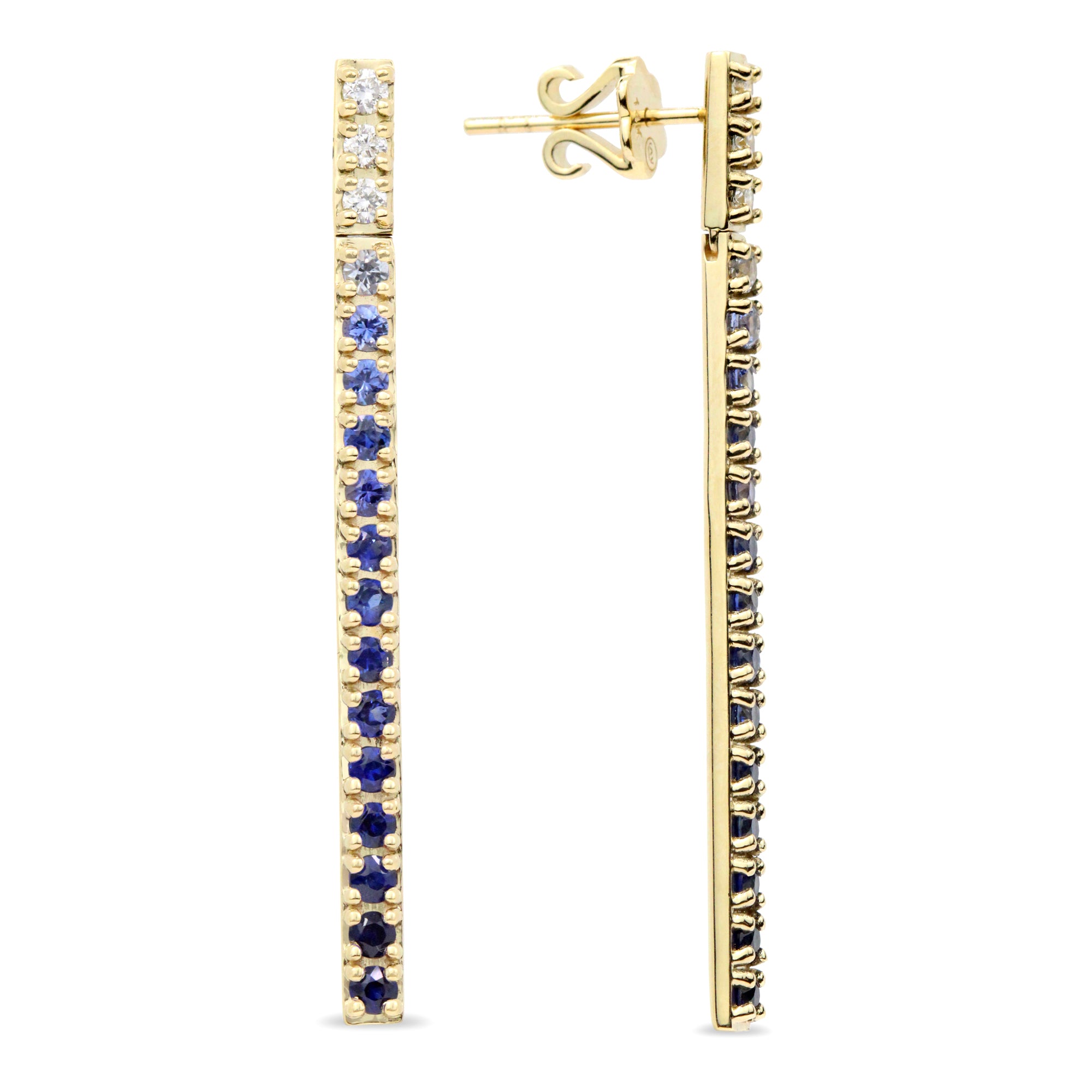 Aretes colgantes con barra recta de piedras preciosas de 14 quilates