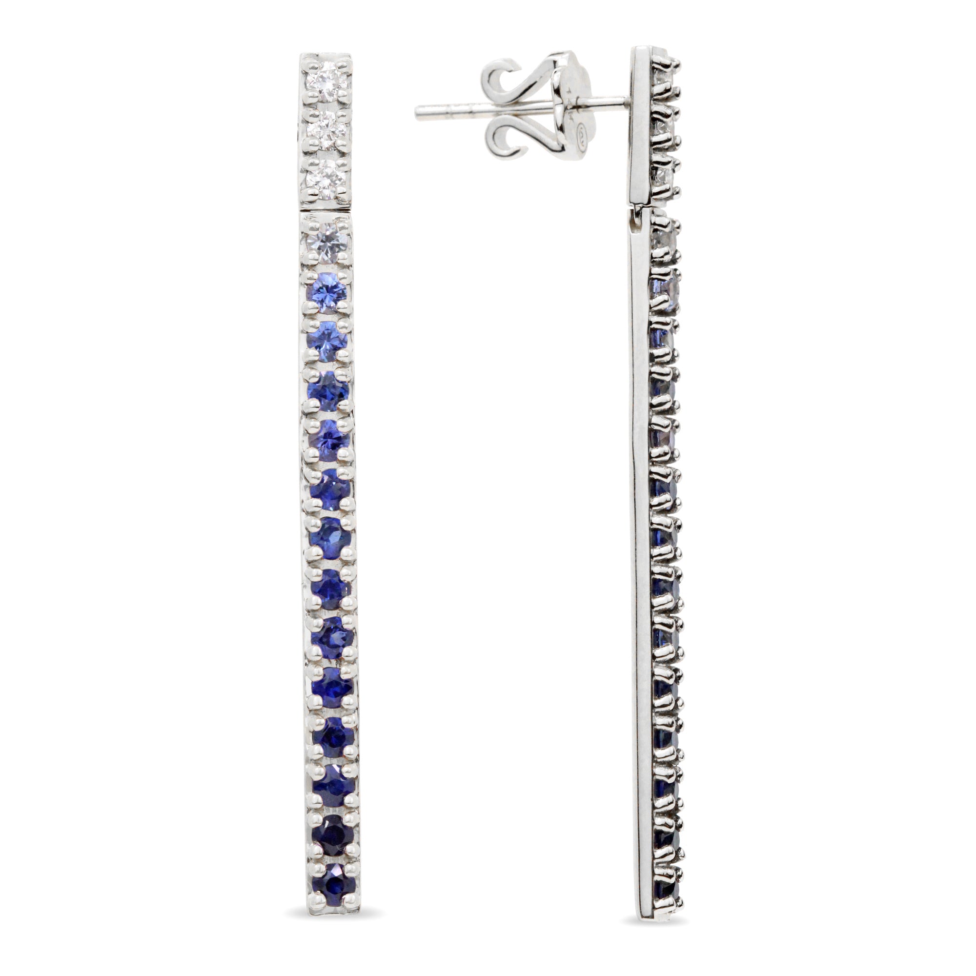 Aretes colgantes con barra recta de piedras preciosas de 14 quilates