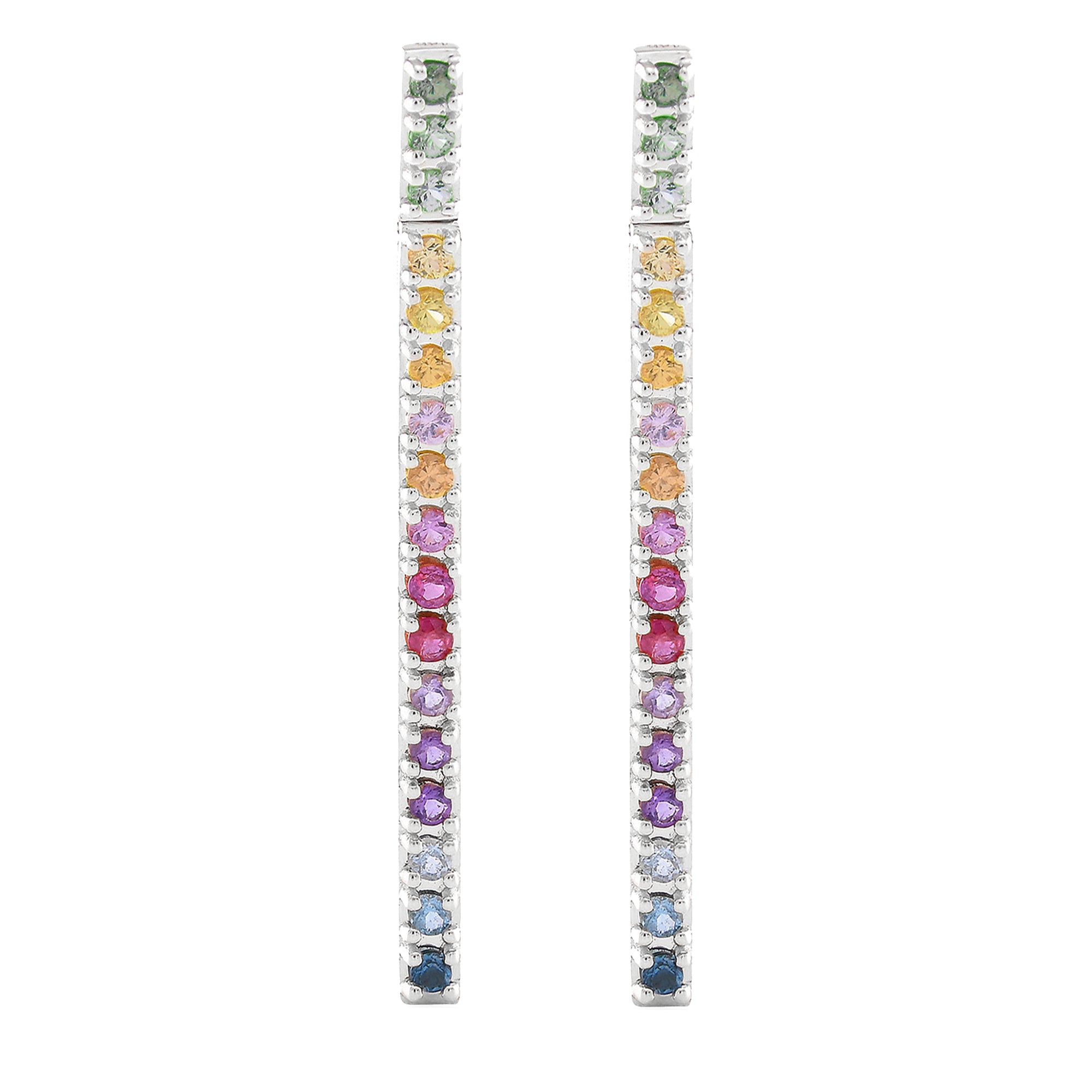 Aretes colgantes con barra recta de piedras preciosas de 14 quilates