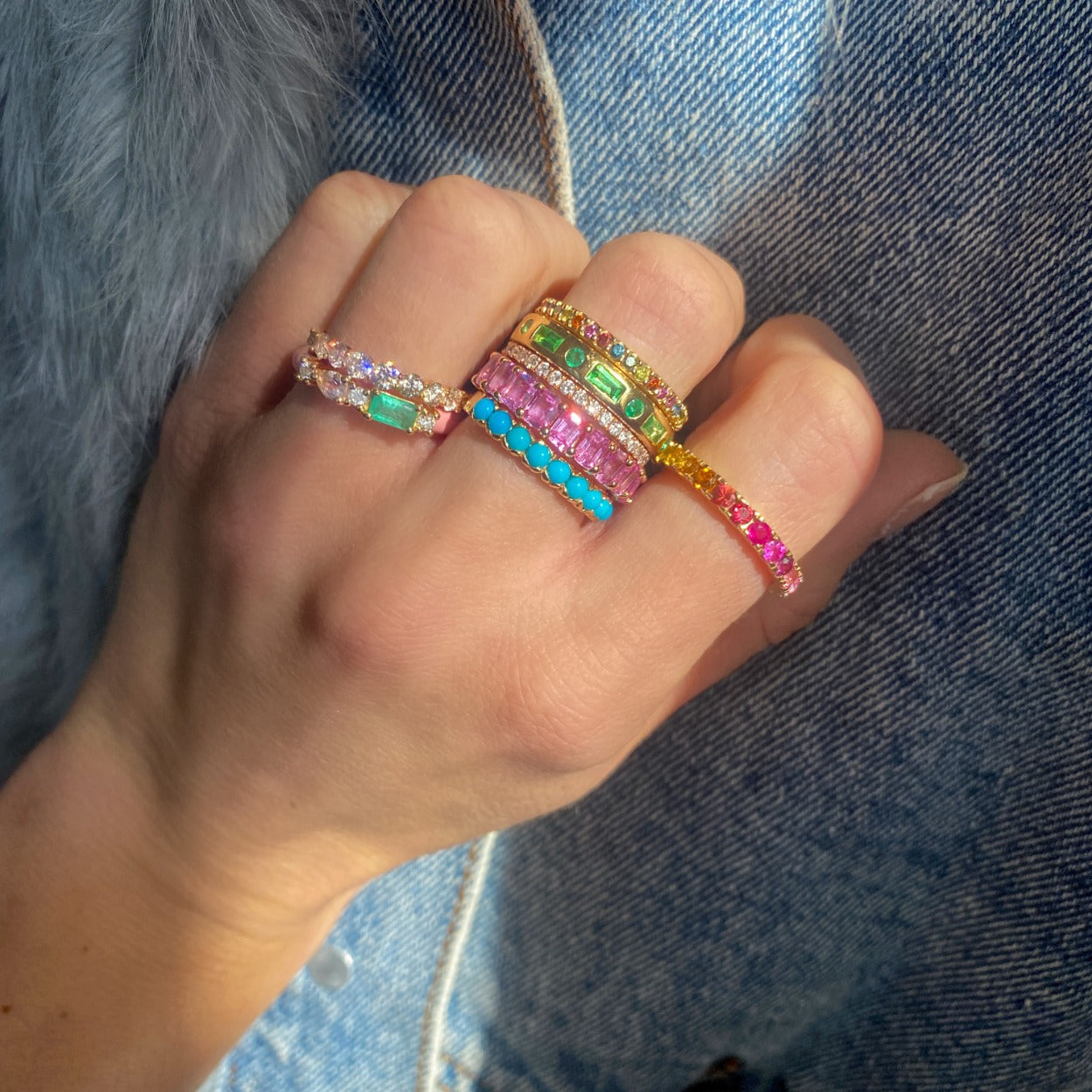 Gemstone 14K Emerald-Cut Eternity Band - Ombre Ring Style