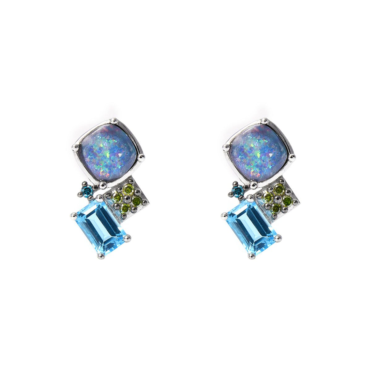 Opal &amp; Gemstone 14K Organic Drop Earrings